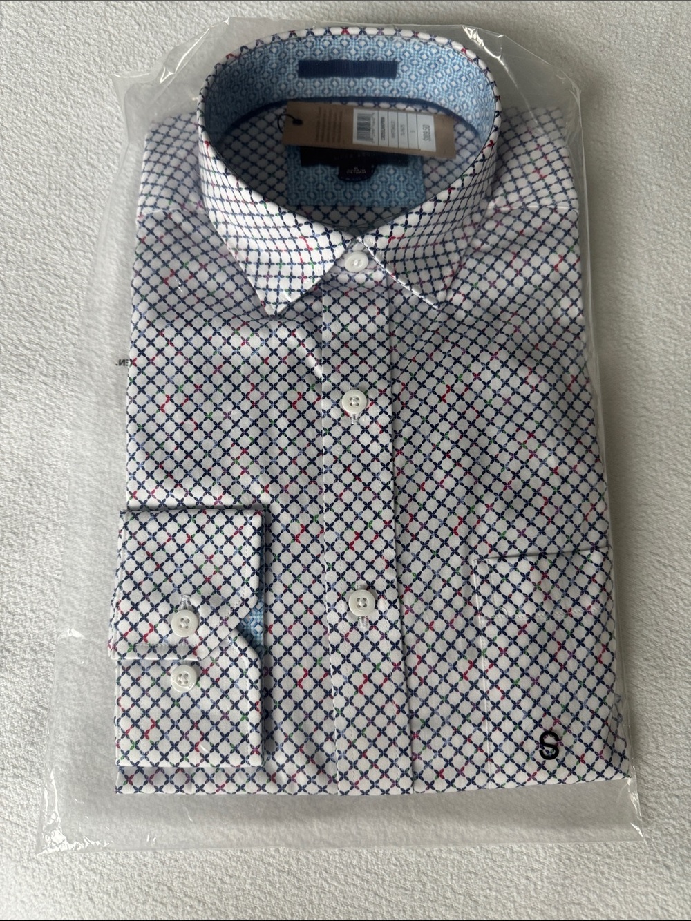 Johnston & Murphy White Cross Link Print Long Sleeve Woven Shirt